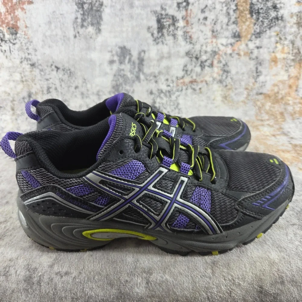 ASICS GEL Venture 4 Trail Running Shoes Womens 7 Black Purple T383N Gym Fitness
